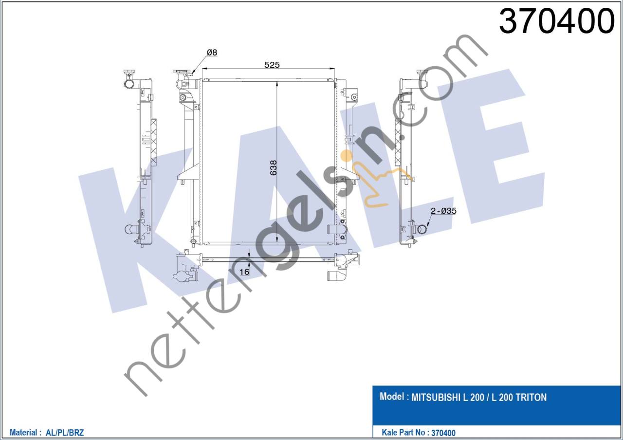 KALE 370400 MOTOR SU RADYATORU MITSUBISHI L200 2006 2015 4X4 MANUEL VITES (640X535X18)  MITSUBISHI BİNEK MOTOR SU RADYATORU