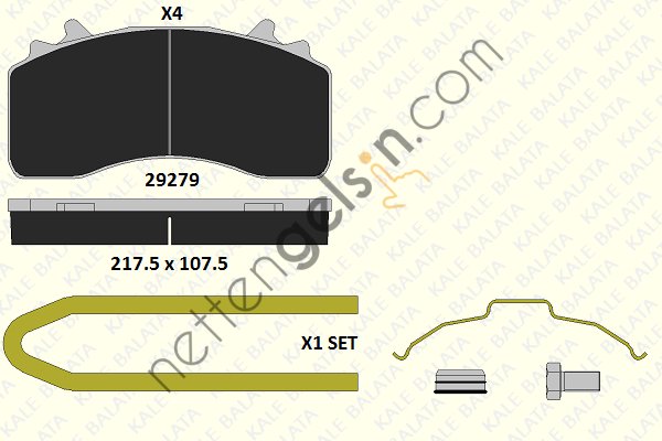 KALE B 29279 308 14 ON - ARKA FREN BALATASI MAN TGA-TGS-TGX YM WABCO NG22 KALIPER  MAN AĞIR VASITA FREN BALATASI