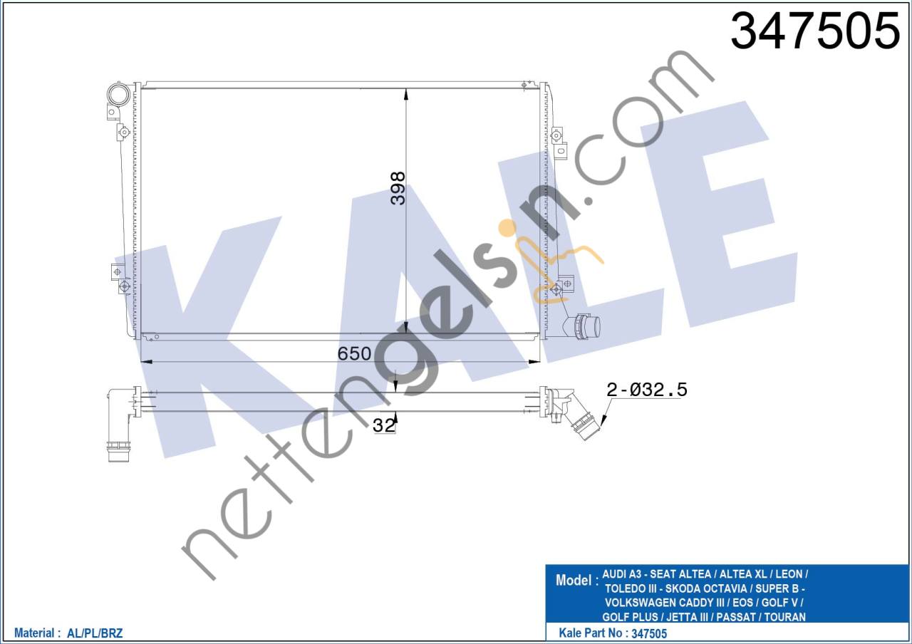 KALE 347505 MOTOR SU RADYATORU OTOMATIK 1,9TDI CADDY III 04>10 GOLF V JETTA III 05>10 PASSAT 05>08 TOURAN 04>10   VW-AUDI-SEAT-SKODA BİNEK MOTOR SU RADYATORU