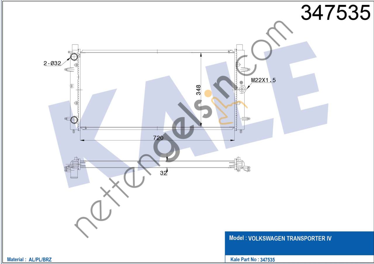 KALE 347535 MOTOR RADYATORU (BRAZING) TRANSPORTER T4 2,4 2,5TDI  VW-AUDI-SEAT-SKODA BİNEK MOTOR SU RADYATORU
