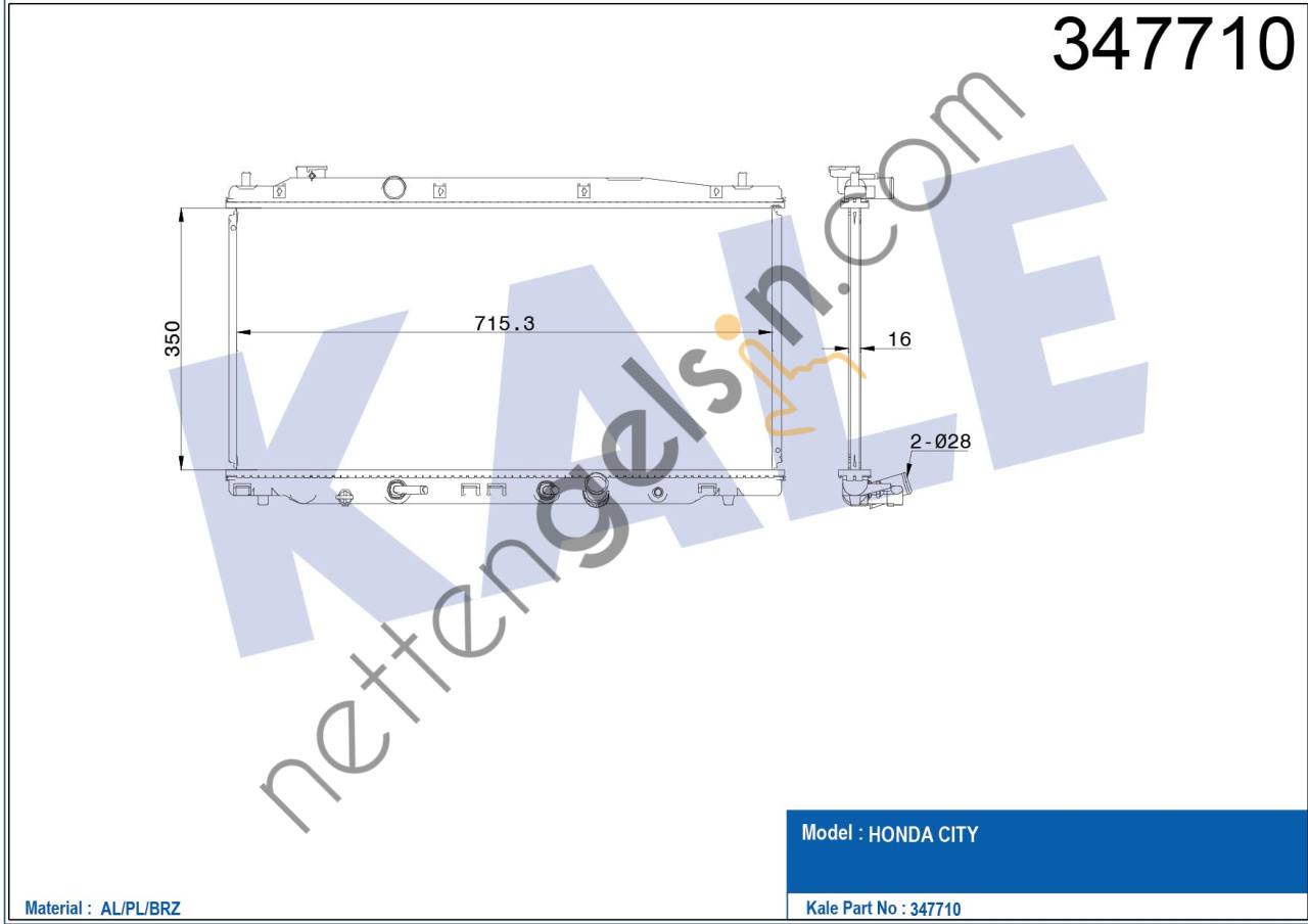 KALE 347710 MOTOR SU RADYATORU HONDA CITY 1,4 2008> OTOMATIK VITES  HONDA BİNEK MOTOR SU RADYATORU