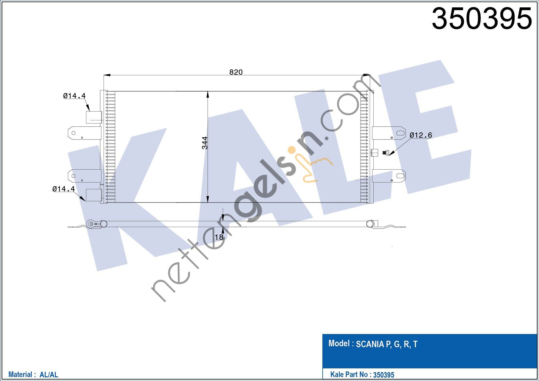 KALE 350395 KONDENSER (KLIMA) RADYATORU SCANIA P, G, R, T SERILER 2004 VE SONRASI  SCANIA AĞIR VASITA KLİMA RADYATÖRÜ