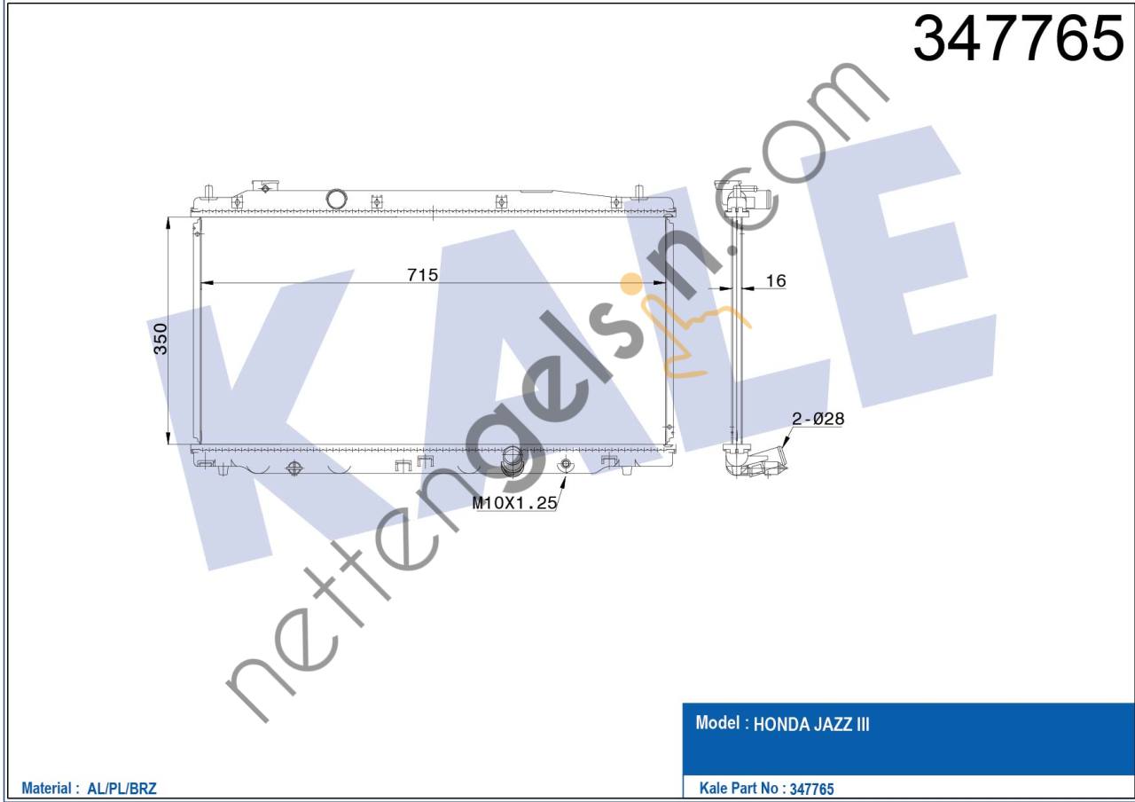 KALE 347765 MOTOR SU RADYATORU HONDA JAZZ III 1.2 1.3 1.5 09=> (MT) [16mm] [AL PL BRZ] MOTOR SU RADYATORU  HONDA BİNEK MOTOR SU RADYATORU