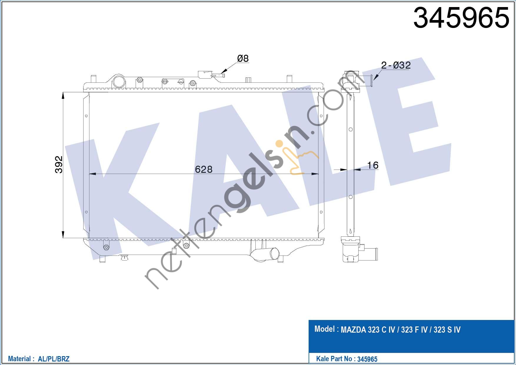 KALE 345965 MOTOR RADYATORU MAZDA 323 C IV / 323 F IV / 323 S IV  MAZDA BİNEK MOTOR SU RADYATORU