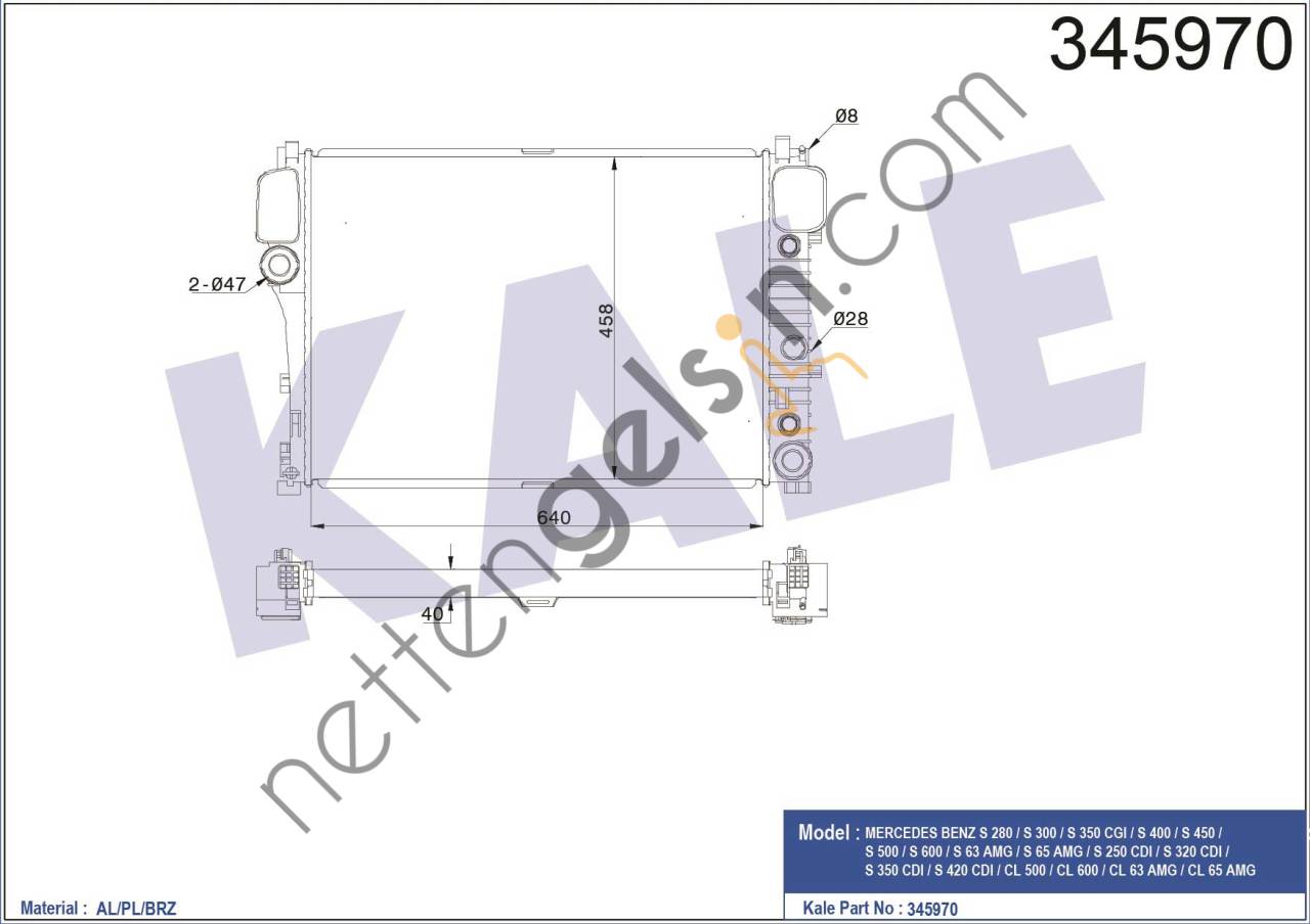 KALE 345970 MOTOR RADYATORU S-CLASS  MERCEDES BİNEK MOTOR SU RADYATORU