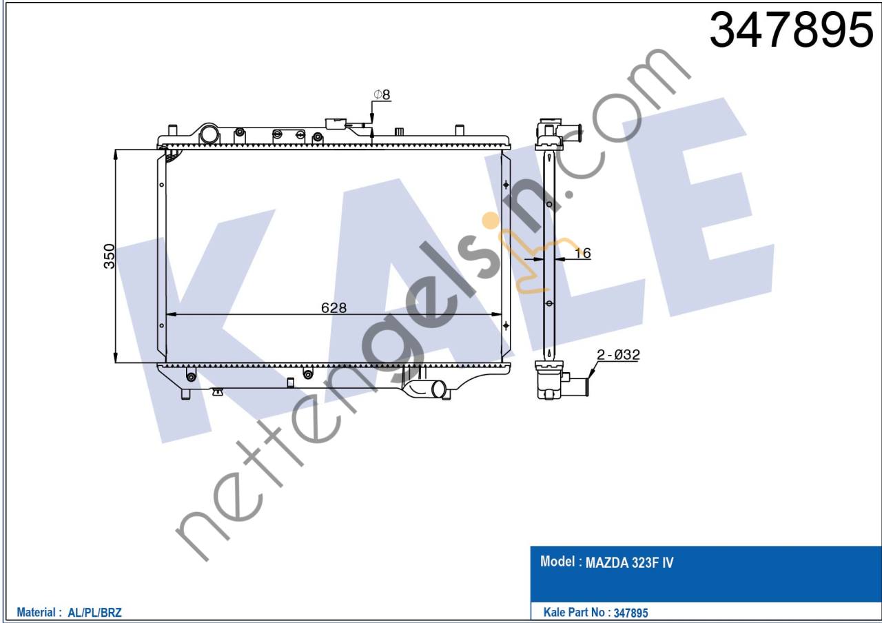 KALE 347895 MOTOR SU RADYATORU MAZDA 323 HB 1990 1994 MANUEL VITES  MAZDA BİNEK MOTOR SU RADYATORU