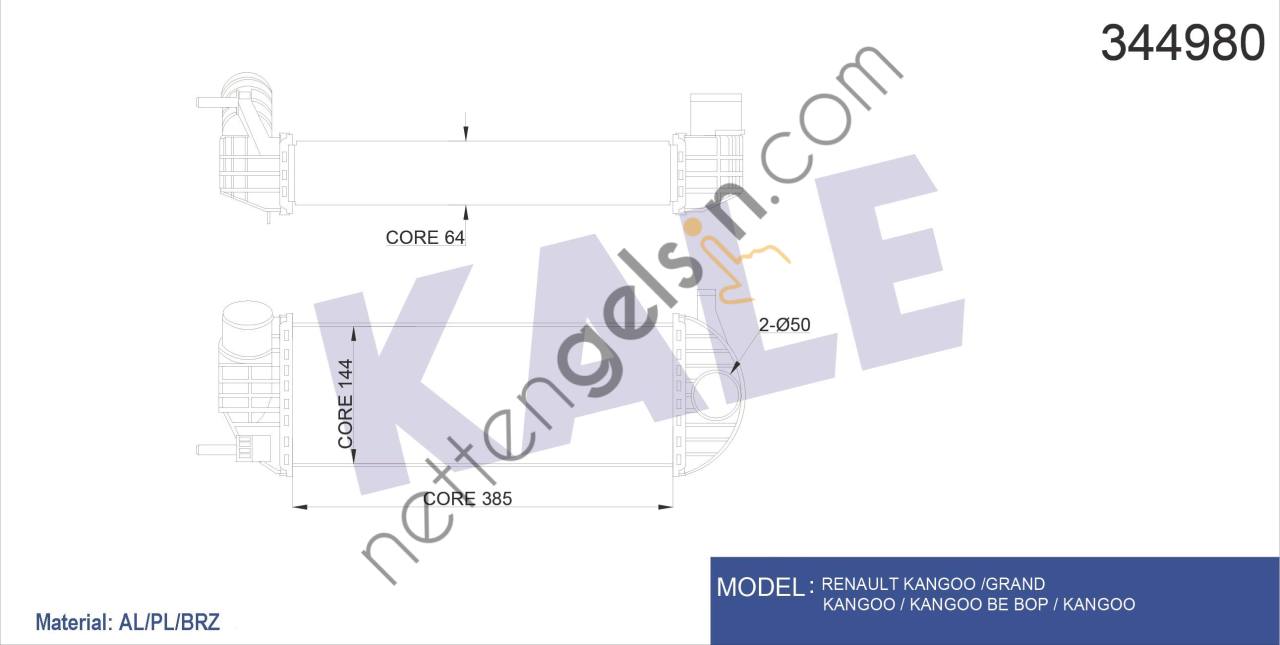 KALE 344980 TURBO RADYATORU KANGOO III 1,5DCI K9K  RENAULT BİNEK TURBO RADYATÖRÜ
