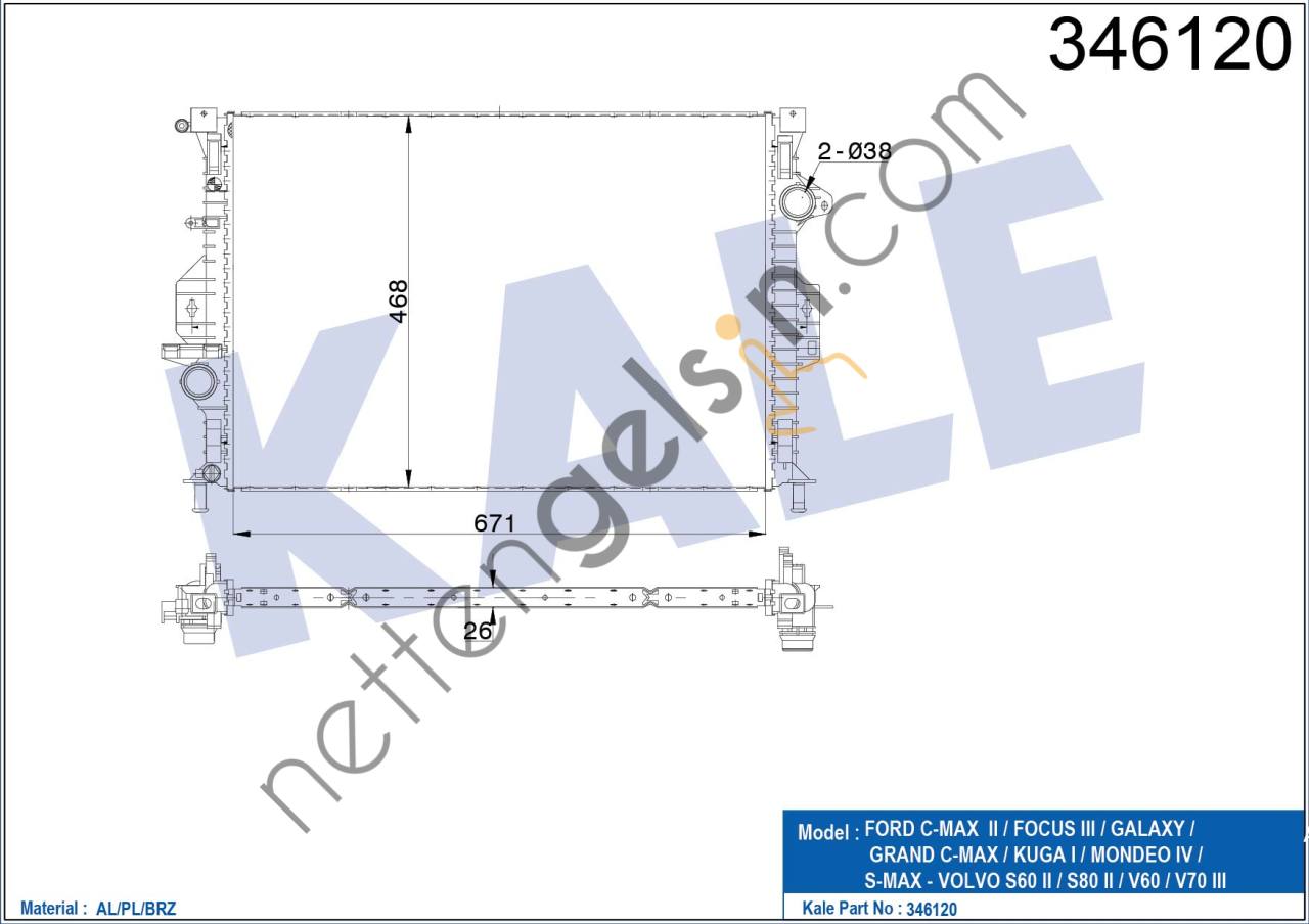 KALE 346120 MOTOR SU RADYATORU FOCUS III C MAX KUGA 1,6 ECO &sol; 2,0TDCI 11 &sol;> MONDEO IV 1,6TI &sol; 1,8TDCI &sol; 2,0TDCI 07 &sol;> GALAXY 1,6TDCI &sol; 1,8TDCI &sol; 2,0TDCI 06 &sol;> SMAX 2,0TDCI 10 &sol;> 2,0 ECO 06 &sol;>  FORD Bİ