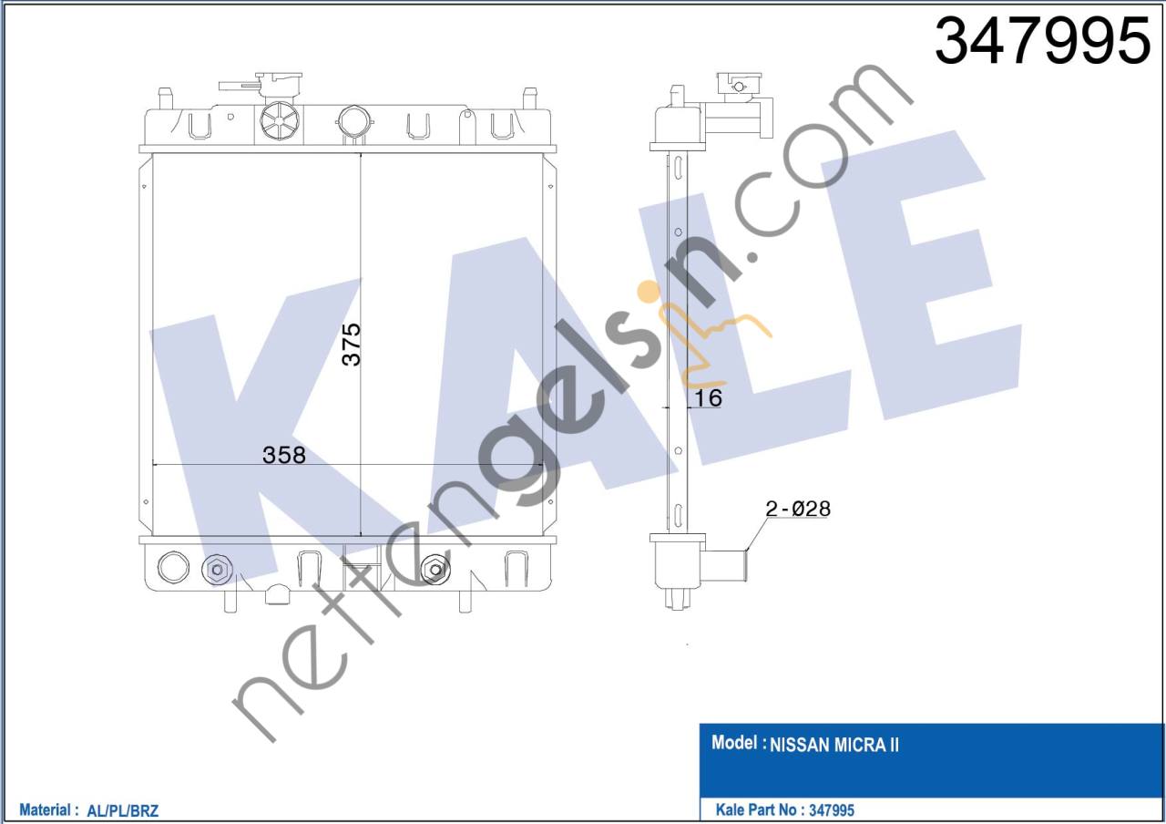 KALE 347995 MOTOR SU RADYATORU NISSAN MICRA K11 KASA 1992 2000 OTOMATIK VITES  NISSAN BİNEK MOTOR SU RADYATORU