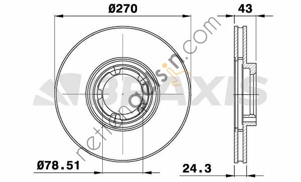 BRAXIS AE0157 ON FREN AYNASI HAVALI TRANSIT TOURNEO TRANSIT 2,0 / 2,4 / 2,5D / 2,5TD 94>00 15 JANT  FORD BİNEK FREN DİSKİ