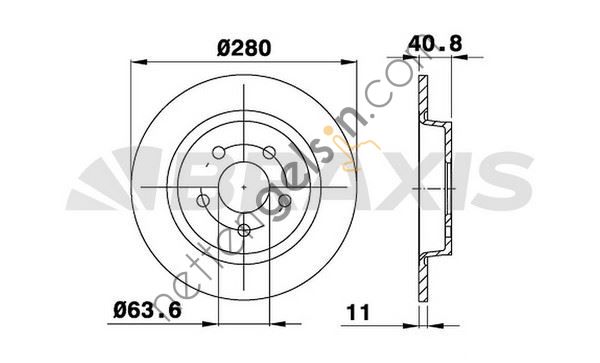 BRAXIS AE0162 ARKA FREN (AYNASI) DISKI FOCUS II CB4 04>11 C-MAX (DM2) 07>09 VOLVO V50 04>12 C30 06>12 C70 II 05>13 S40 II 04>12 17 JANT - 16 JANT DÜZ 280mm 5 BİJON  VOLVO BİNEK FREN DİSKİ