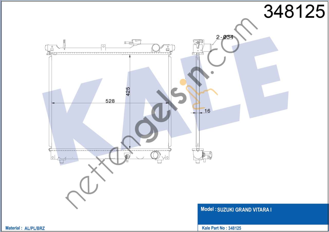 KALE 348125 MOTOR SU RADYATORU SUZUKI GRAND VITARA 1,6 4WD 1998 2003 MANUEL VITES  SUZUKI BİNEK MOTOR SU RADYATORU