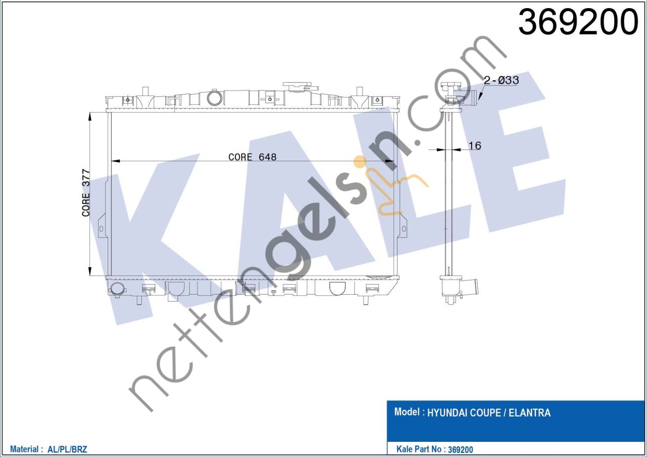 KALE 369200 MOTOR SU RADYATORU HYUNDAI ELANTRA 01> MANUEL (380X658X16)  HYUNDAI BİNEK MOTOR SU RADYATORU