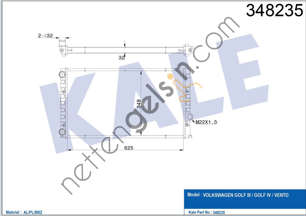 KALE 348235 MOTOR RADYATORU GOLF III 1,6 / 1,8 / 2,0 95>97  VW-AUDI-SEAT-SKODA BİNEK MOTOR SU RADYATORU