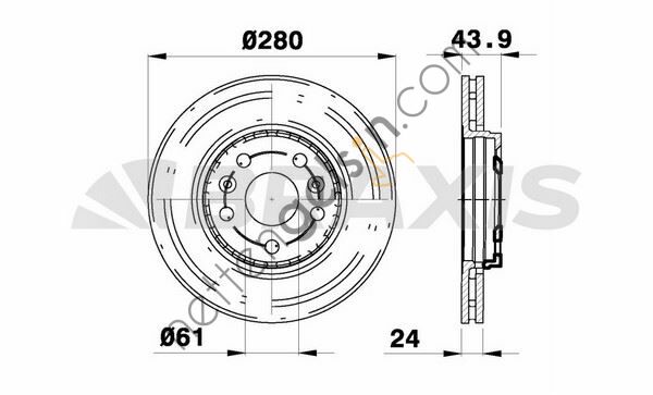 BRAXIS AE0182 ON FREN DISK AYNASI HAVALI KANGOO III MERCEDES CITAN 1.5DCI / 1.6 08> (5 BIJON)  RENAULT BİNEK FREN DİSKİ