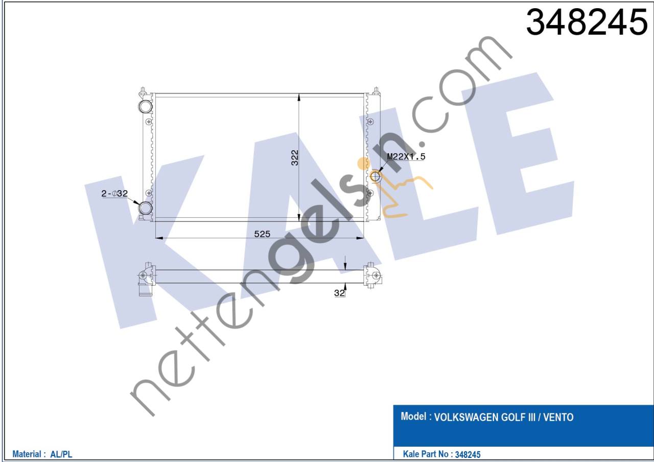KALE 348245 MOTOR SU RADYATORU GOLF III MEKANIK SANZIMAN 525x322x34  VW-AUDI-SEAT-SKODA BİNEK