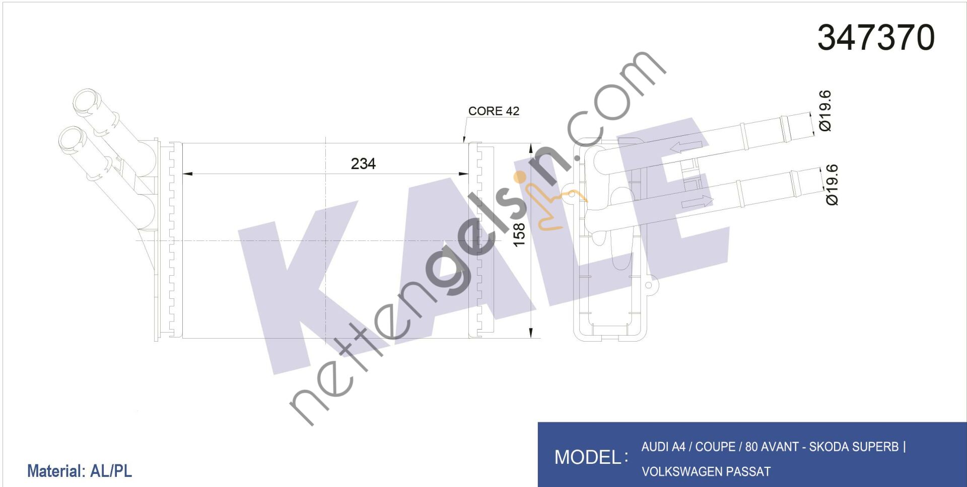KALE 347370 KALORIFER RADYATORU PASSAT 97>05 A4 95>01 SUPERB 02>08  VW-AUDI-SEAT-SKODA BİNEK KALORİFER RADYATÖRÜ