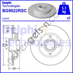 DELPHI BG9022RSC FREN DISKI ARKA 207 06> 208 12> 307 00> 2008 13> / C3 II 09> C3 PICASSO 09> C4 CACTUS 14> DS3 10> PO  PEUGEOT-CITROEN BİNEK FREN DİSKİ