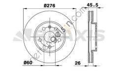 BRAXIS AE0201 ON FREN DISKI 15 INCH (276mm) ASTRA J 10> CRUZE10> AVEO T300  OPEL BİNEK FREN DİSKİ