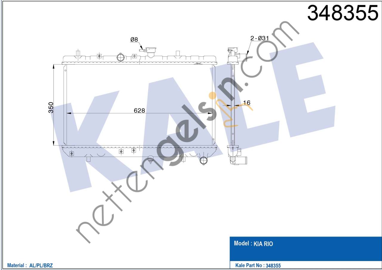KALE 348355 MOTOR SU RADYATORU KIA RIO 1,3 1,5 2000 2005 MANUEL VITES  KIA BİNEK MOTOR SU RADYATORU