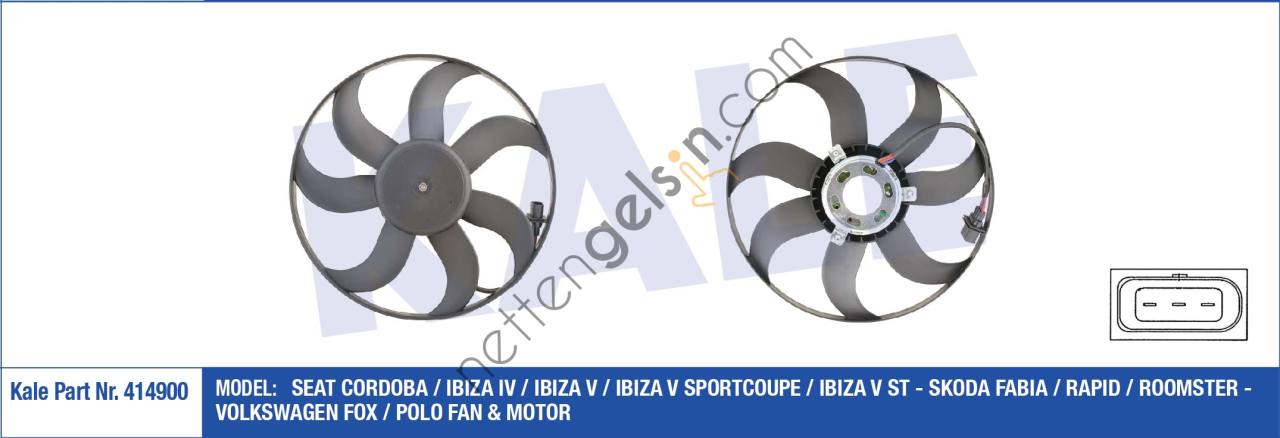 KALE 414900 FAN MOTORU (390MM) FABIA IBIZA POLO ROOMSTER TOLEDO CGGB  VW-AUDI-SEAT-SKODA BİNEK FAN MOTORU
