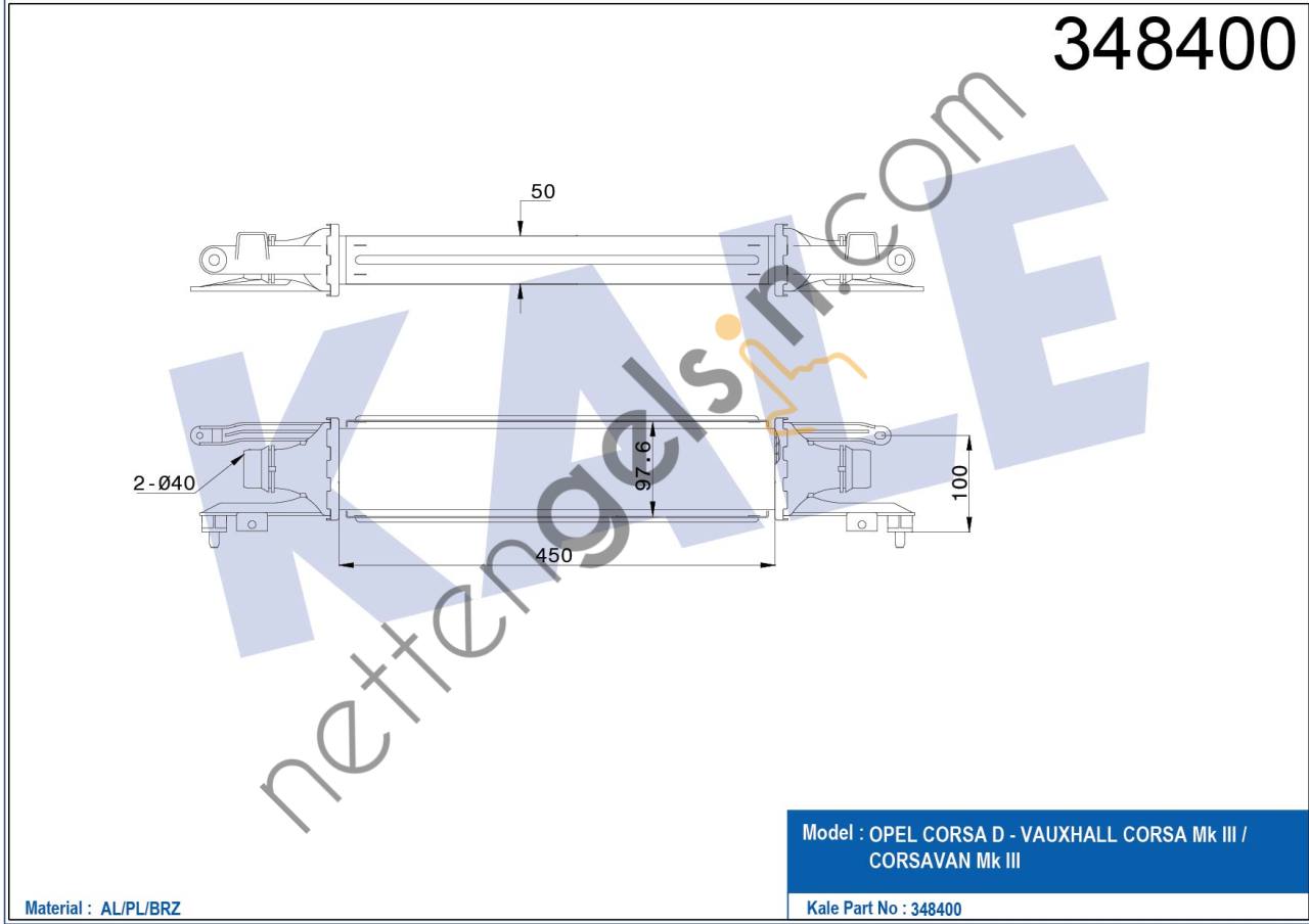 KALE 348400 TURBO RADYATORU CORSA D Z13DTJ A13DTC Z13DTH Z13DTE Z13DTR  OPEL BİNEK TURBO RADYATÖRÜ