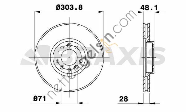 BRAXIS AE0217 ON FREN DISK AYNASI HAVALI C4-P508 1,6VTI/1,6THP/1,6HDI/2,0HDI/2,2HDI 10-> 304mm P308 II 1,2VTI/1,6/  PEUGEOT-CITROEN BİNEK FREN DİSKİ