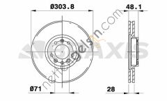 BRAXIS AE0217 ON FREN DISK AYNASI HAVALI C4-P508 1,6VTI/1,6THP/1,6HDI/2,0HDI/2,2HDI 10-> 304mm P308 II 1,2VTI/1,6/  PEUGEOT-CITROEN BİNEK FREN DİSKİ