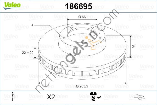 VALEO 186695 ON FREN DISK AYNASI BERLINGO II P206 PARTNER II 1,6 1,9D 1,6HDI DW8 P1007 P206 P307 P207 P208 P301 C ELYSEE P2008 C2 C3 (I II III) DS3 C4 II DS4 C3 PICASSO C3 PLURIEL XSARA PICASSO C5 (I II) 1,8 16V (HAVA SOGUTMALI) / (CAP:266MM, KALINLIK