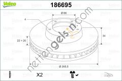 VALEO 186695 ON FREN DISK AYNASI BERLINGO II P206 PARTNER II 1,6 1,9D 1,6HDI DW8 P1007 P206 P307 P207 P208 P301 C ELYSEE P2008 C2 C3 (I II III) DS3 C4 II DS4 C3 PICASSO C3 PLURIEL XSARA PICASSO C5 (I II) 1,8 16V (HAVA SOGUTMALI) / (CAP:266MM, KALINLIK