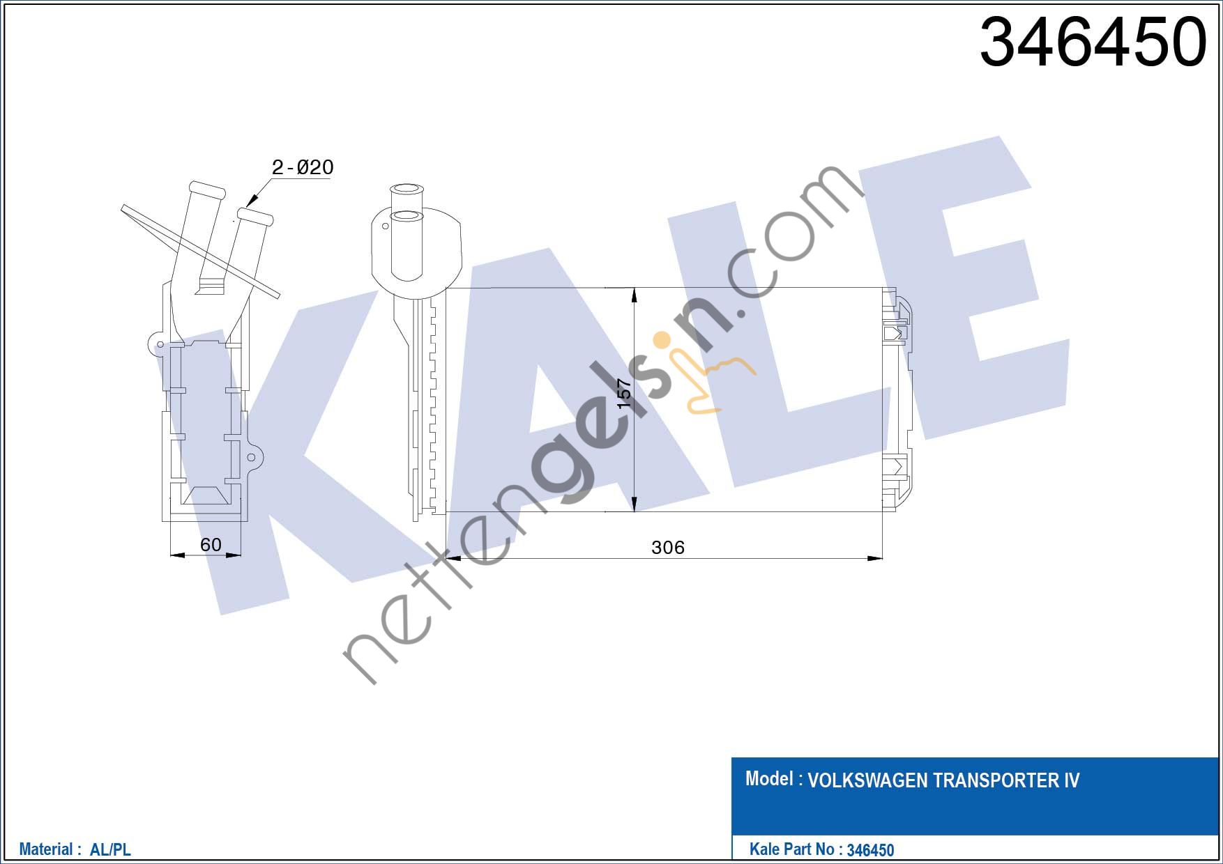 KALE 346450 KALORIFER RADYATORU (KLIMALI) TRANSPORTER T4 96>03  VW-AUDI-SEAT-SKODA BİNEK KALORİFER RADYATÖRÜ