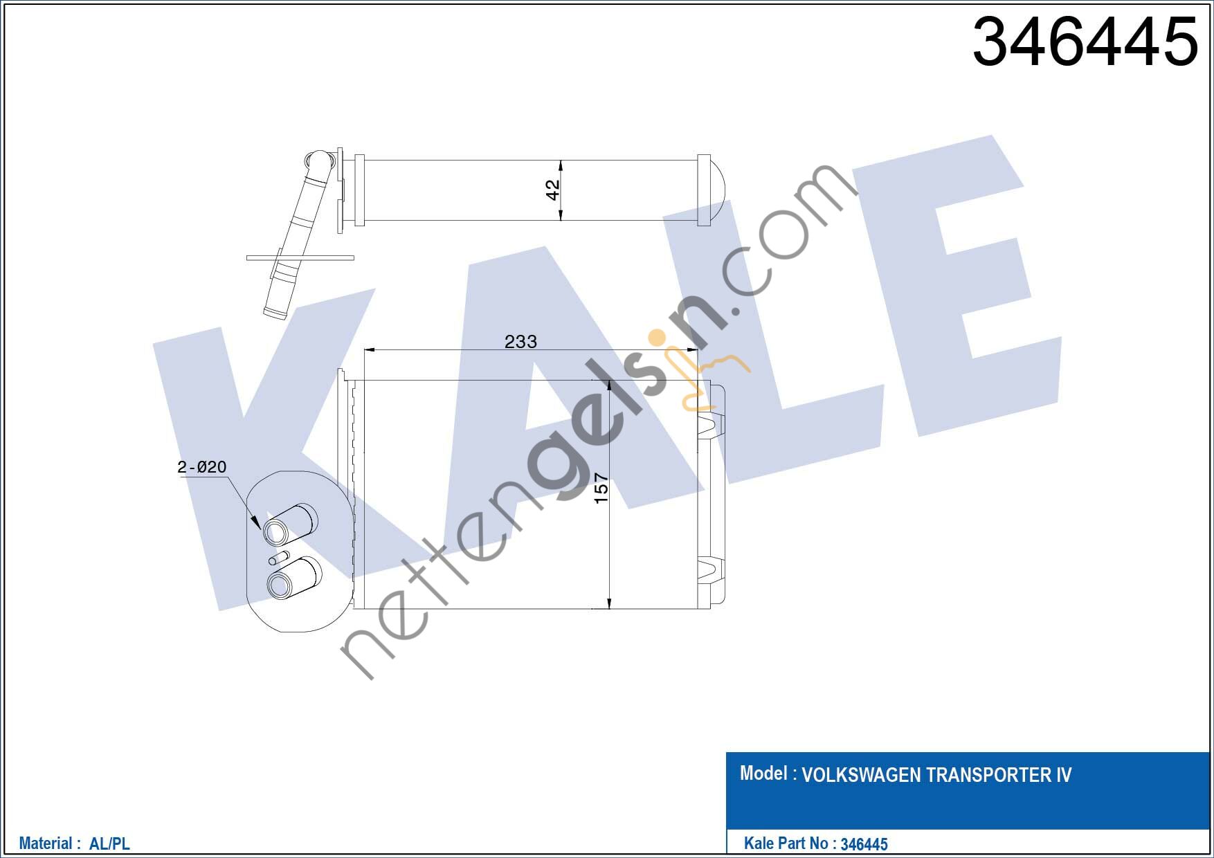 KALE 346445 KALORIFER RADYATORU (KLIMALI) TRANSPORTER T4 96>03  VW-AUDI-SEAT-SKODA BİNEK KALORİFER RADYATÖRÜ