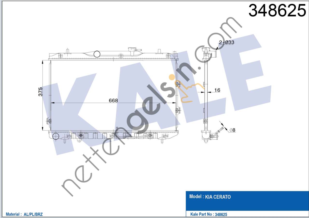 KALE 348625 MOTOR SU RADYATORU KIA CERATO 1,6 2,0 2004> OTOMATIK  KIA BİNEK MOTOR SU RADYATORU