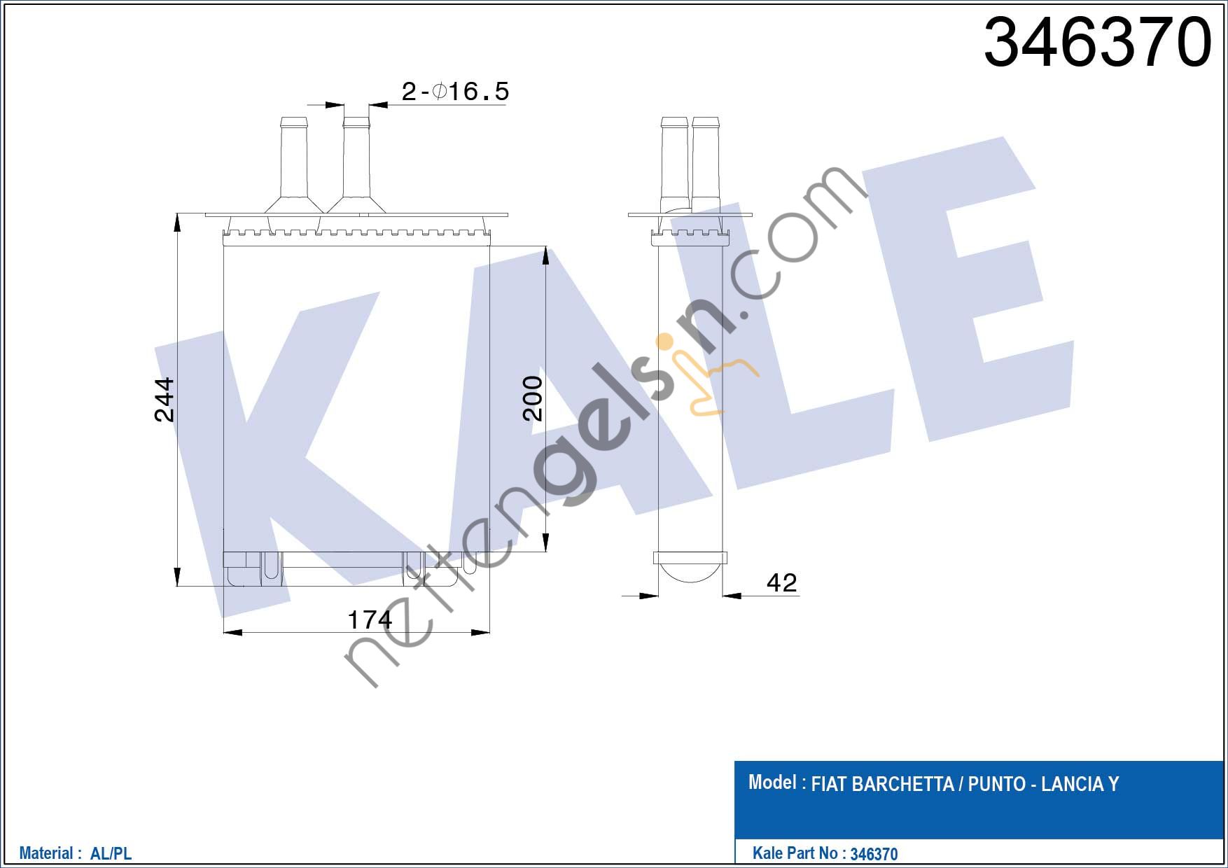 KALE 346370 KALORIFER RADYATORU BARCHETTA PUNTO LANCIA Y  FIAT BİNEK KALORİFER RADYATÖRÜ