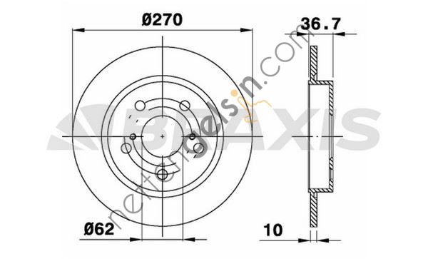 BRAXIS AE0293 ARKA FREN DISKI (AYNASI) DUZ TOYOTA AURIS 1.4 D4D 2007-2011 COROLLA 1.4 D4D 2007-2011 (270X5)  TOYOTA BİNEK FREN DİSKİ