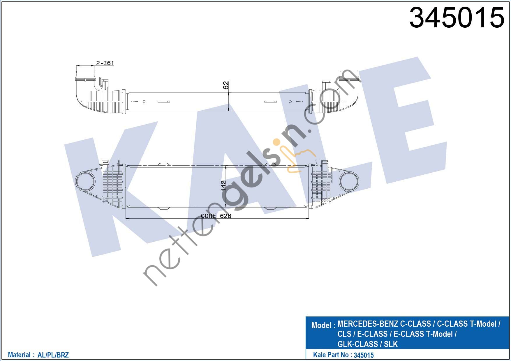 KALE 345015 TURBOSARJ RADYATORU X204 08>15 W204 07>14 S204 07>14 C204 11> C218 11>17 W212 09>15 C207 09>16  MERCEDES BİNEK TURBO RADYATÖRÜ