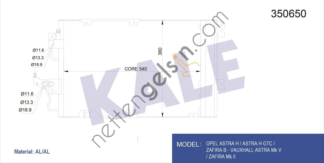 KALE 350650 KLIMA RADYATORU ASTRA H ZAFIRA B A16XER  OPEL BİNEK KLİMA RADYATÖRÜ