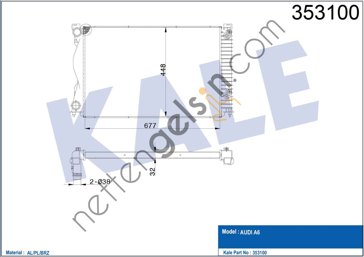 KALE 353100 MOTOR RADYATORU AUDI A6 OTOMATIK 2,0TDI TFSI 04>11  VW-AUDI-SEAT-SKODA BİNEK MOTOR SU RADYATORU