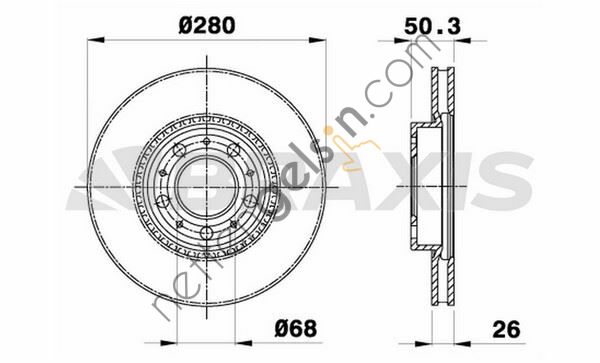 BRAXIS AE0299 ON FREN AYNASI VOLVO 850 (91 97) S70 C70 V70 960 2.0 2.5 2.5 20V 2.5TDI 97> (280x26x5DLxHAVALI)  VOLVO BİNEK FREN DİSKİ
