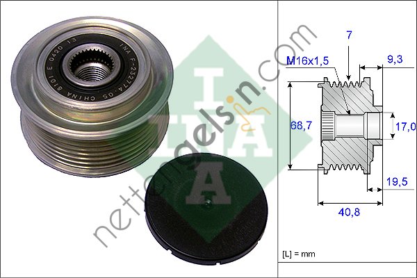 INA 535007910 ALTERNATOR GERGI KASNAGI STAREX 2003>H100 KAMYONET 2004>  HYUNDAI BİNEK ALTERNATÖR GERGİ RULMANI