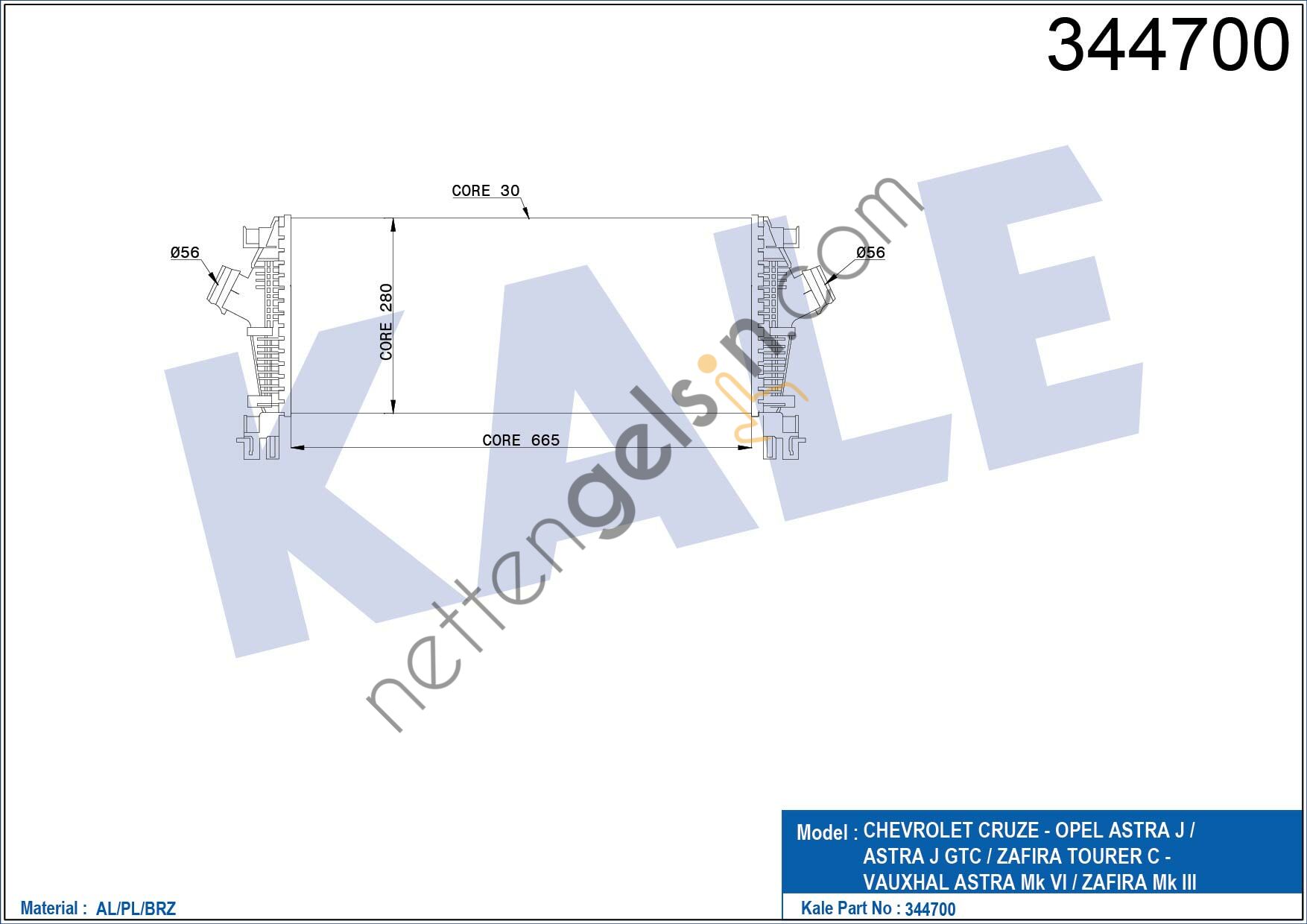 KALE 344700 TURBO RADYATORU ASTRA J A,T A16LET A16XER A14NEL A14NET  OPEL BİNEK TURBO RADYATÖRÜ