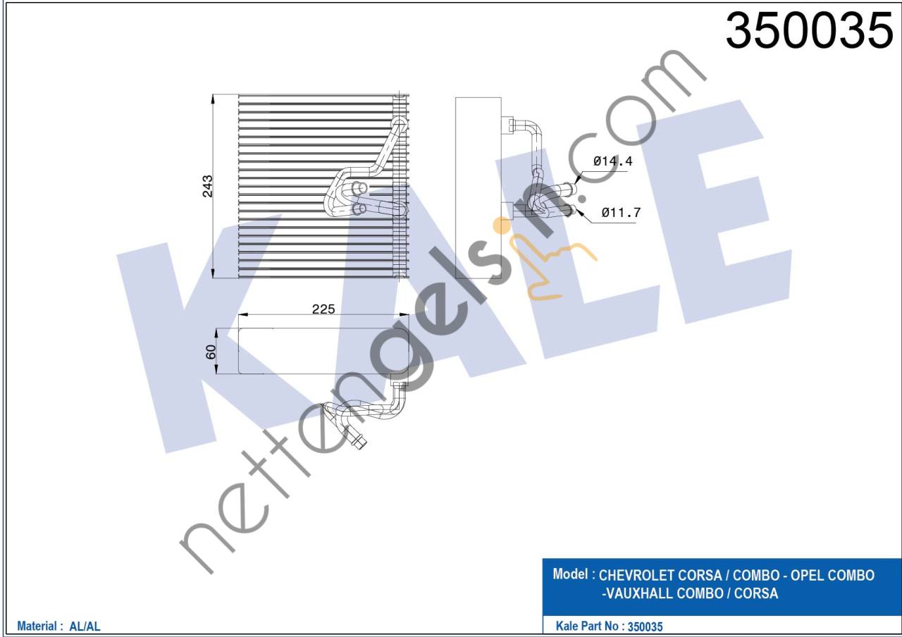 KALE 350035 EVAPORATOR CORSA C 00> , 00> TIGRA B 04>  OPEL BİNEK EVAPARATOR