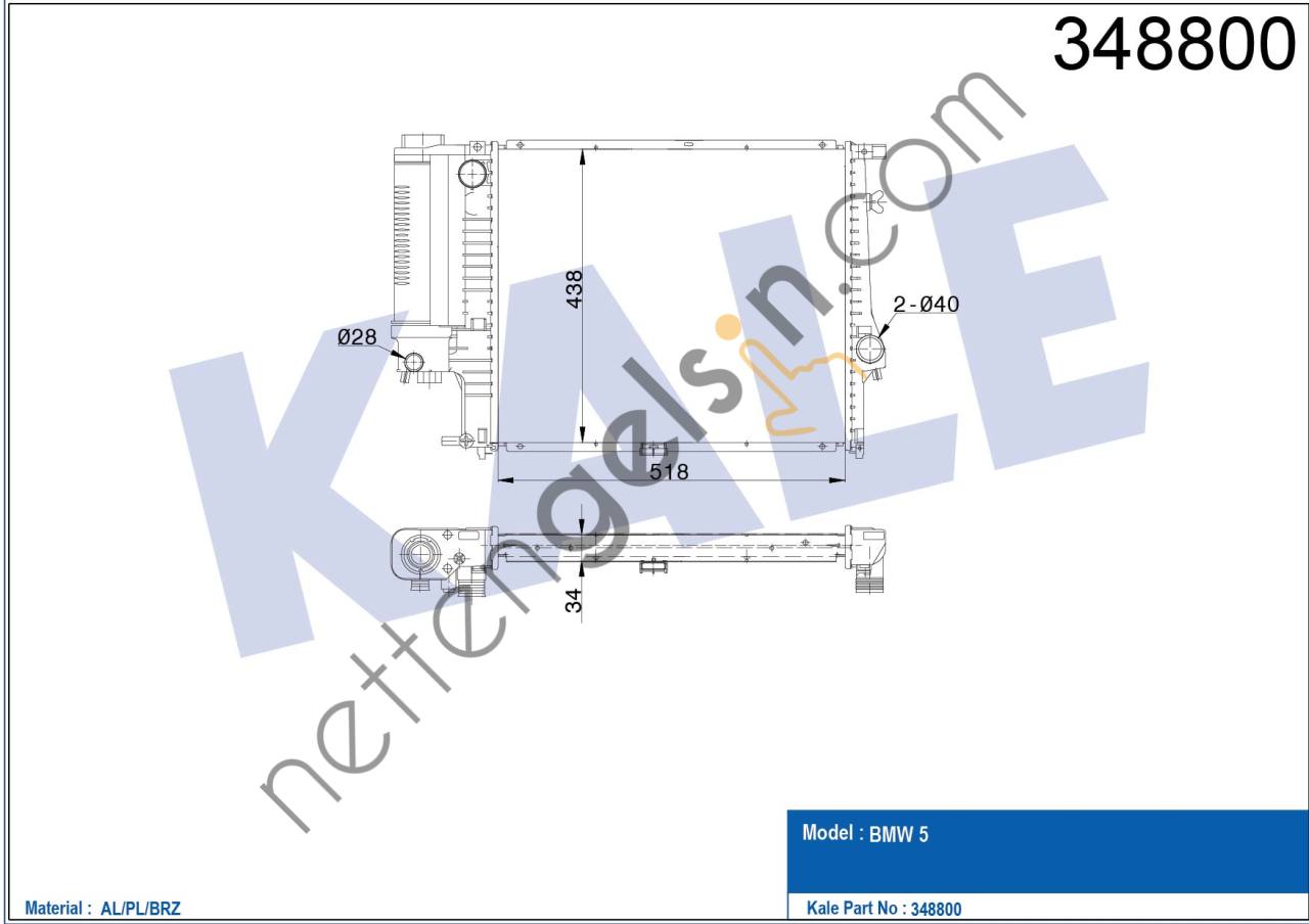 KALE 348800 MOTOR SU RADYATORU BMW M20 B20 B25 M50 B20 E34 90>95 M40 E30 87>91  BMW BİNEK MOTOR SU RADYATORU
