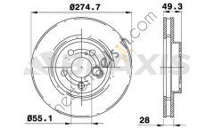 BRAXIS AE0323 ON FREN AYNASI HAVALI TOYOTA AVENSIS 00-02 CELICA 86-90 (275X5)  TOYOTA BİNEK FREN DİSKİ