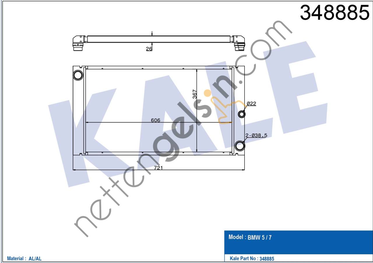 KALE 348885 MOTOR RADYATORU BMW E60 E61 E63 E64  BMW BİNEK MOTOR SU RADYATORU