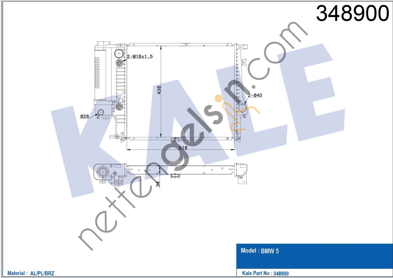 KALE 348900 MOTOR SU RADYATORU OTM/SANZ (KLIMALI) BMW M20 M50 E34   BMW BİNEK MOTOR SU RADYATORU