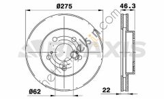 BRAXIS AE0366 ON FREN DISKI (AYNASI) HAVALI TOYOTA AURIS COROLLA 2007-2012 (275X5)  TOYOTA BİNEK FREN DİSKİ