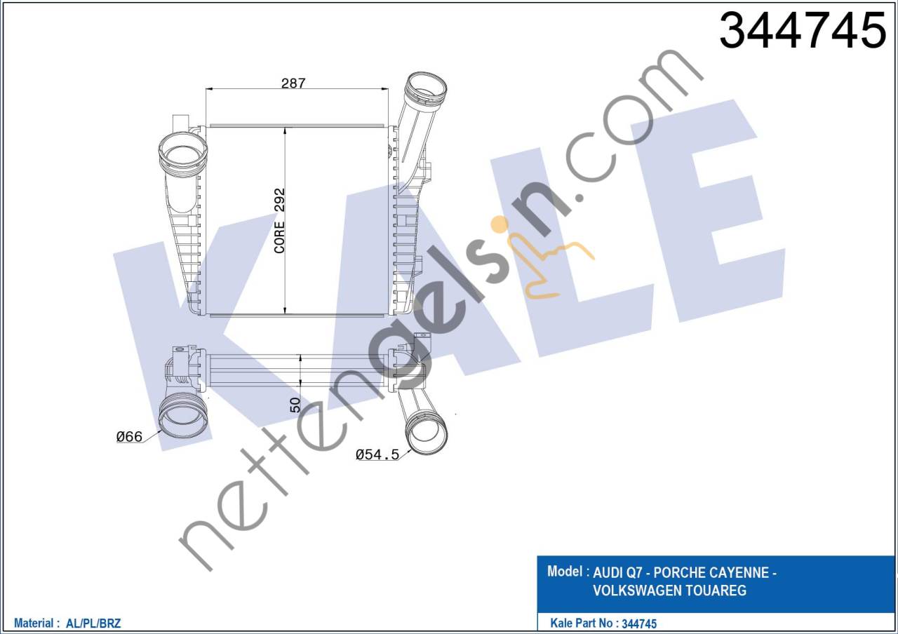 KALE 344745 TURBO RADYATORU TOUAREG 2,5TDI 3,0 V6 TDI CJMA CNRB 03>10> Q7 3,0TDI 06>15 CAYENNE 3,0D 10>  VW-AUDI-SEAT-SKODA BİNEK TURBO RADYATÖRÜ