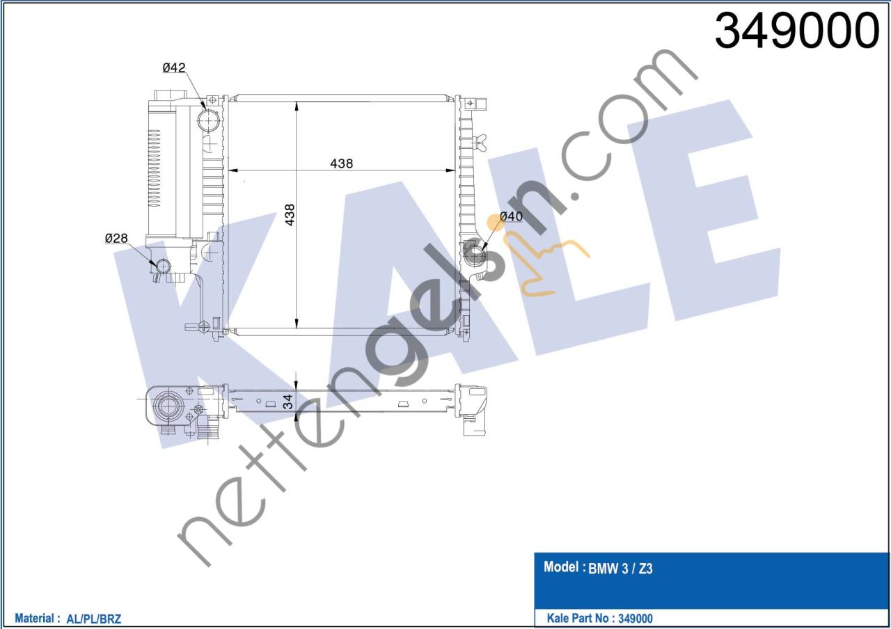 KALE 349000 MOTOR SU RADYATORU MAN/SANZ (KLIMALI) BMW M40 M43 M50 M52 E30 E36  BMW BİNEK MOTOR SU RADYATORU