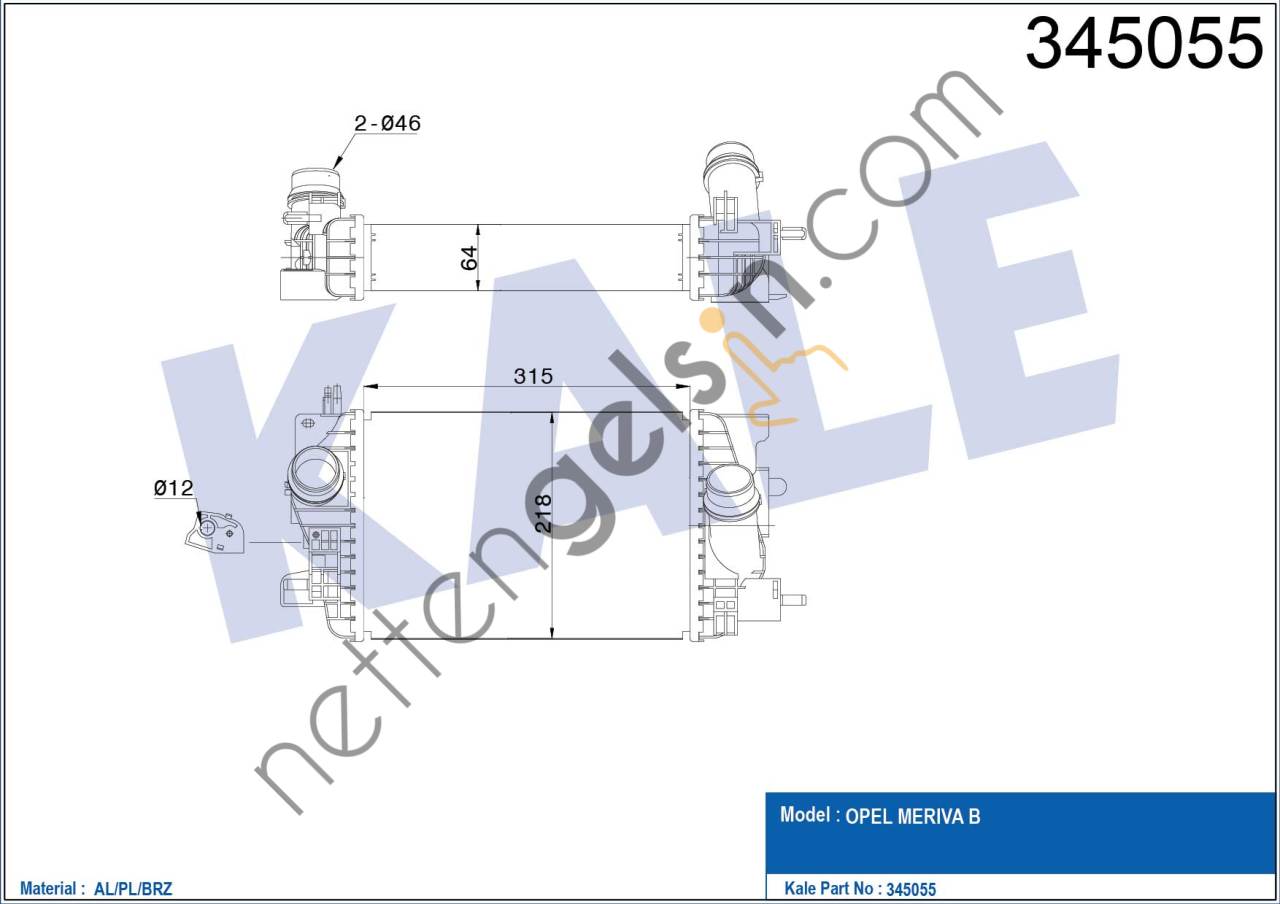 KALE 345055 TURBO RADYATORU MERIVA B A14NET  OPEL BİNEK TURBO RADYATÖRÜ